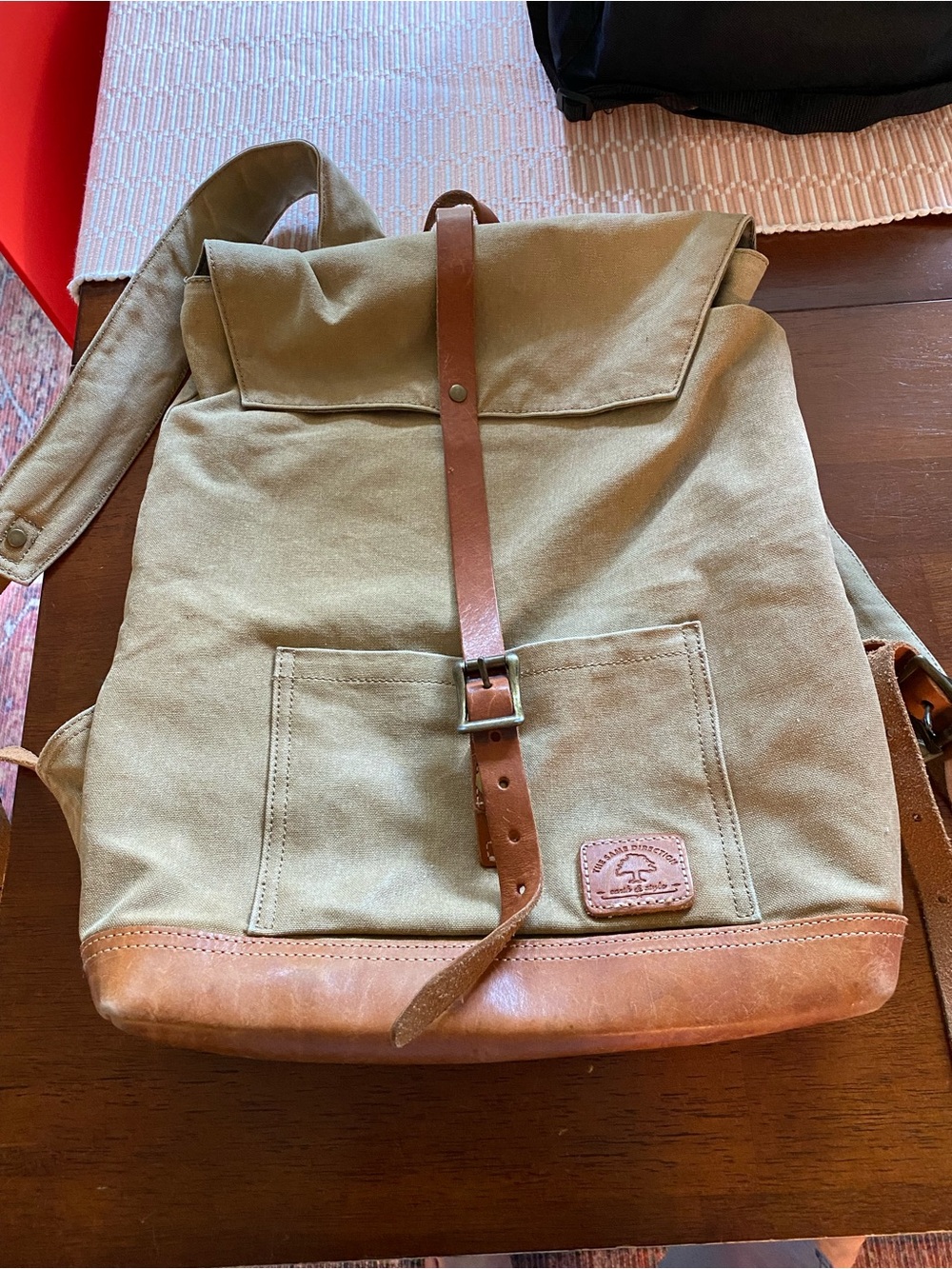 Canvas Roll-Top Backpack in Olive with Brown Leather Trim